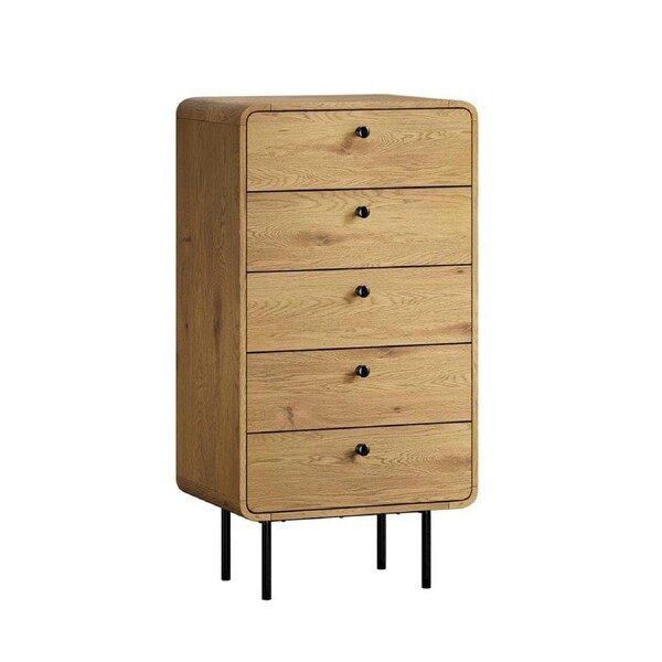PATEL 5 Chest of Drawers Dresser Tallboy Metal Handle Natural