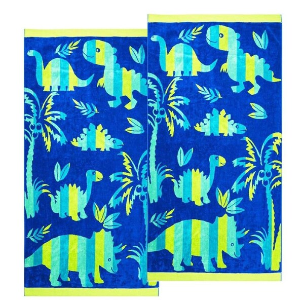 2 Pack Jacquard Velour Kids Beach Towel 75 x 150 cms Dinosaur