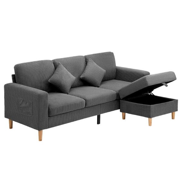 INDI 3 Seater Sofa with Ottoman Velvet Grey