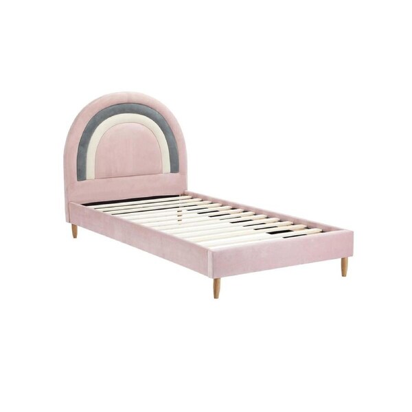 BOW Bed Frame Single Size Kids Bed Frame Pink Velvet