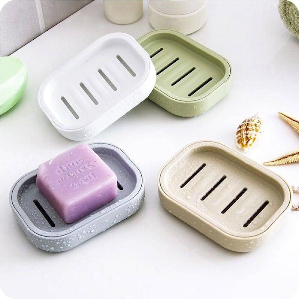 4Pcs Plastic Soap Dish Portable Soap Container Double Layer Draining Soap Holder