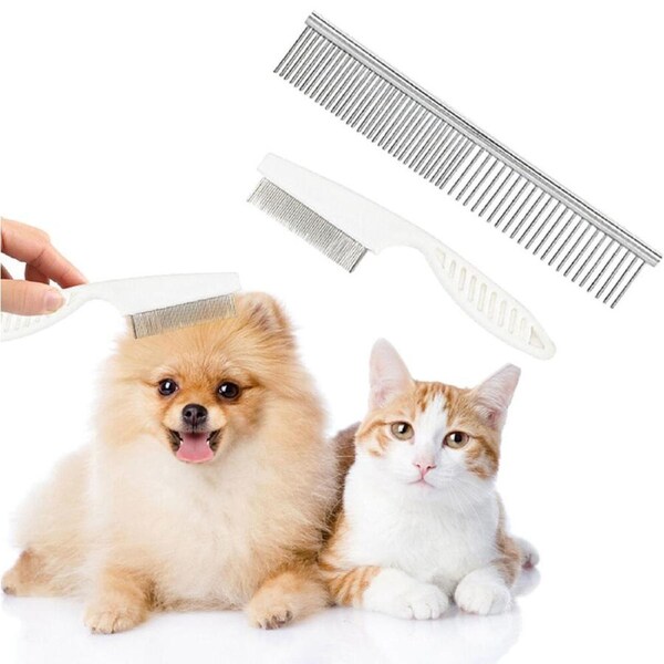 2 Pack Pet Flea Comb Dog Cat Hair Removal Brush Stainless Steel Dense Teeth Comb