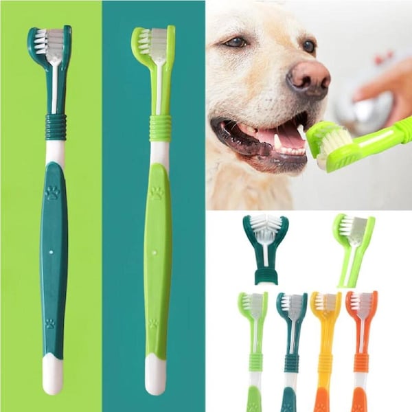 4Pcs 3-Sided Pet Toothbrush Dog Plastic Toothbrush Cat Cleaning Mouth Toothbrush