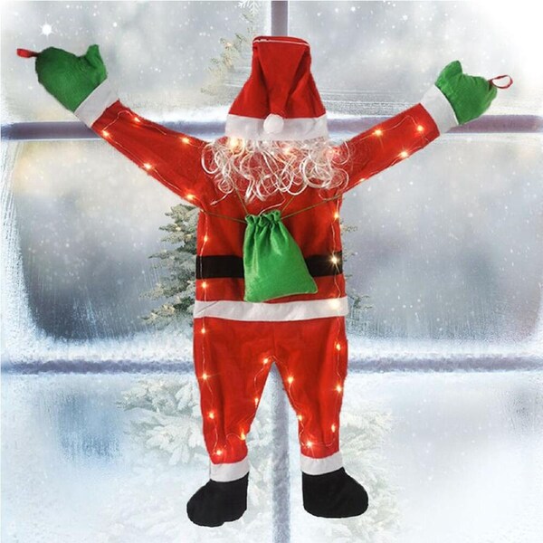 Climbing Santa Claus with LED Light Hanging Climbing Santa Claus Suit Stuffed-170 CM-Warm White Light