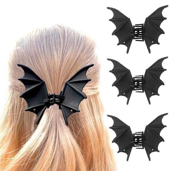 3pcs Shark Clip Black Bat Grab Clip Hair Catch Girl Simple Half Tie Hair Clip