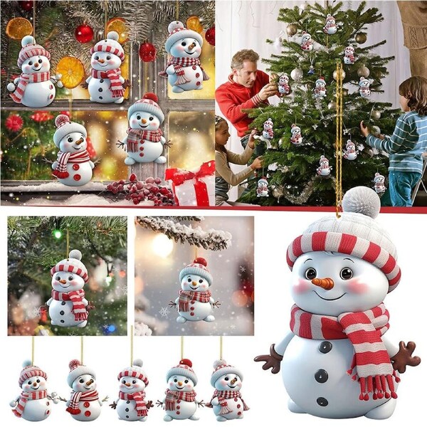 15Pcs Christmas Ornaments Cute Snowman Acrylic Decor Christmas Tree Decorations