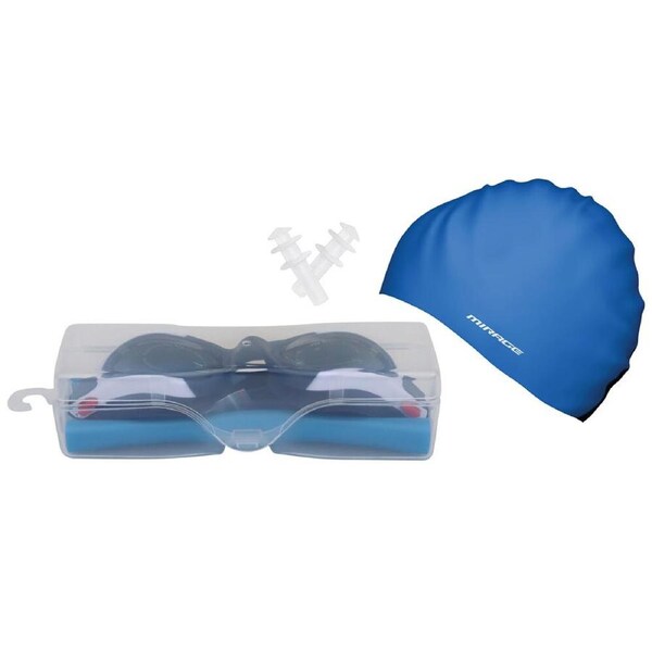 Mirage Unisex Adult Goggles/Swim Cap/Ear Plugs Swimming Pack Blue