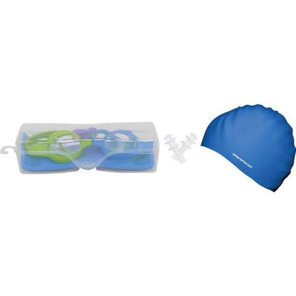 Mirage Kids Goggles/Swim Cap/Ear Plugs Swimming Pack Green/Blue