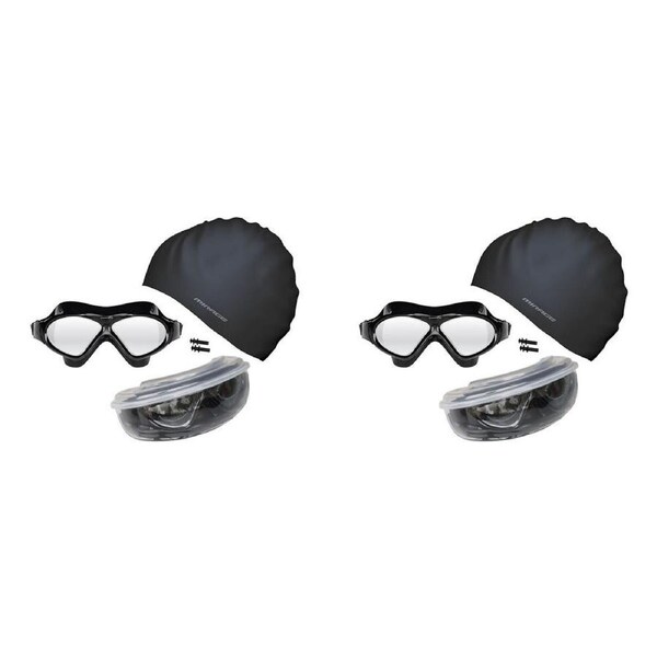 2PK Mirage Bondi Ocean Goggles/Swim Cap/Ear Plugs Swimming Pack Black
