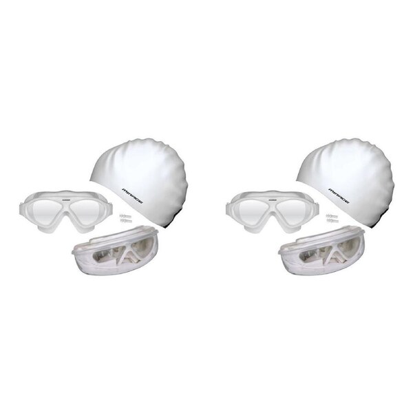 2PK Mirage Bondi Ocean Goggles/Swim Cap/Ear Plugs Swimming Pack White