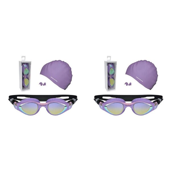 2PK Mirage Vortex Junior Performance Goggles/Swim Cap/Ear Plugs Swim Pack Purple
