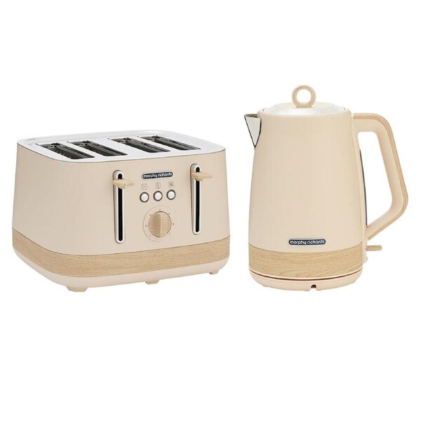 Morphy Richards Essence Scandi Jug Kettle and 4 Slice Toaster Set Tapioca