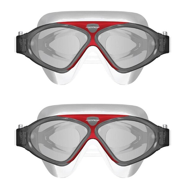2PK Mirage Adult Lethal Oversized Silicone Swimming Goggles Smoke/Red