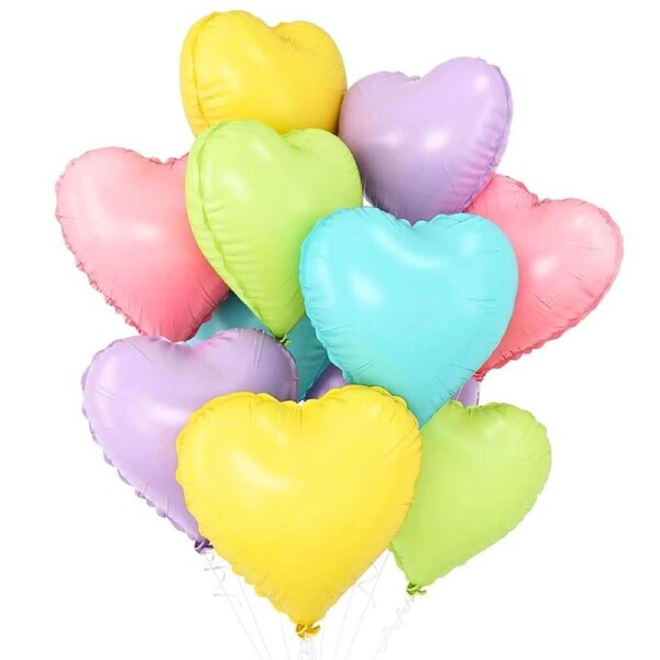 18-inch Dreamy Pastel Rainbow Heart Foil Balloons 10pk