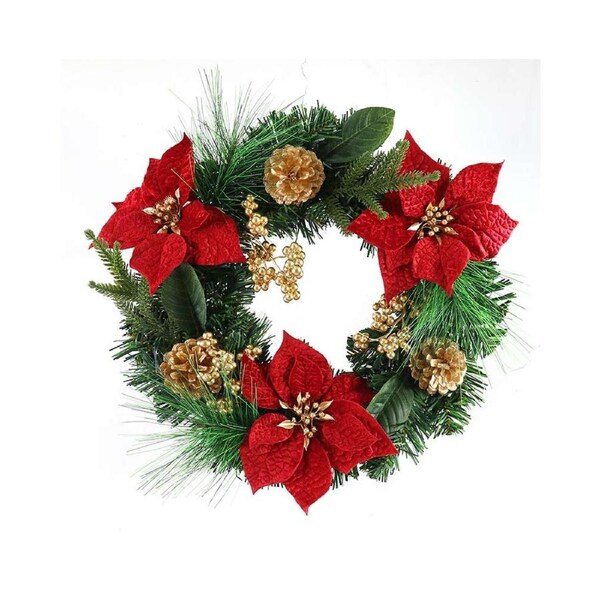 Red and Gold Poinsettia Pine Christmas Wreath 45cm | Woolworths