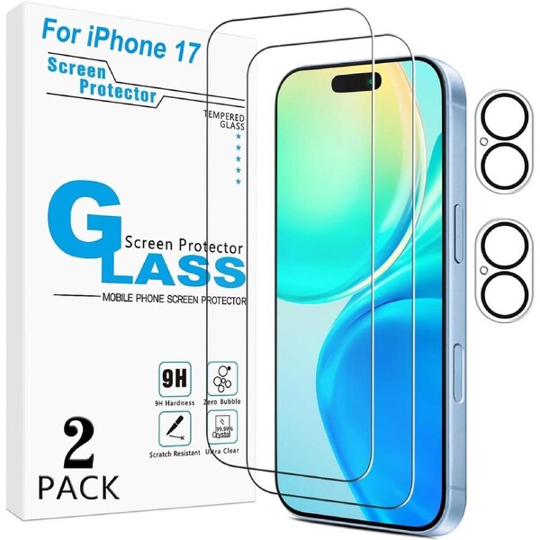 2-Pack Screen Protector for Apple iPhone 17 Tempered Glass With 2-Pack Camera Lens Protector For iPhone 17
