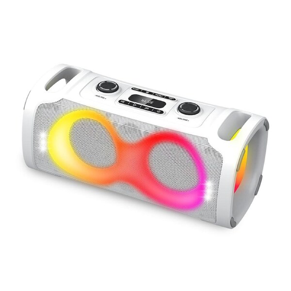 X Echo Barrel Boom Box 50W Portable Bluetooth Speaker RGB Lights, USB-C - Optical White Grey