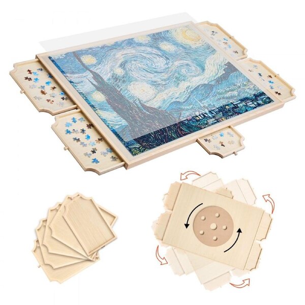 1500 Piece Puzzle Board with Drawer Cover Portable Wooden Jigsaw 86x63cm