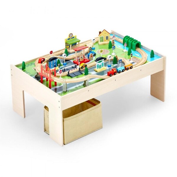 Train Table 84 PCS Wooden Kids Activity Table with Collapsible Storage Bin