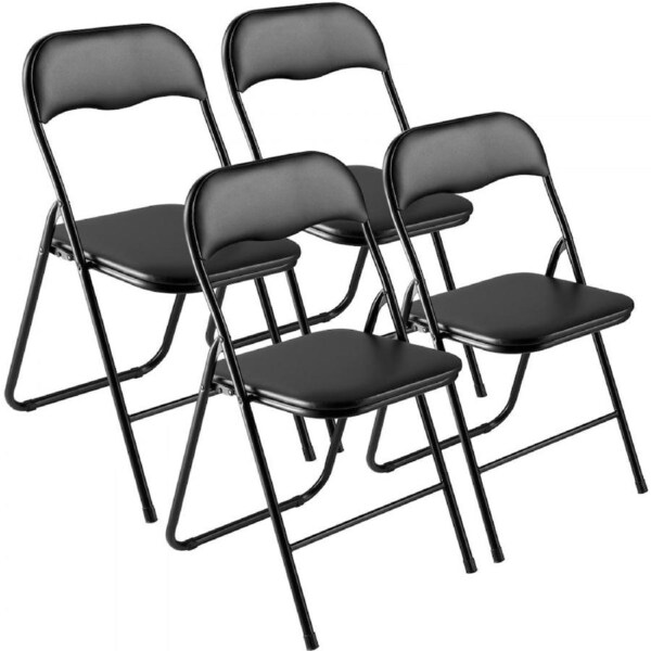 4 Pack Folding Chairs Portable Leather Chairs with Padded Cushion Black