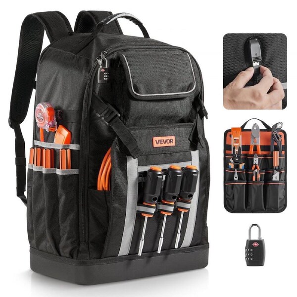 Tool Backpack 56 Pockets Splash-resistant Jobsite Backpack for Electrician