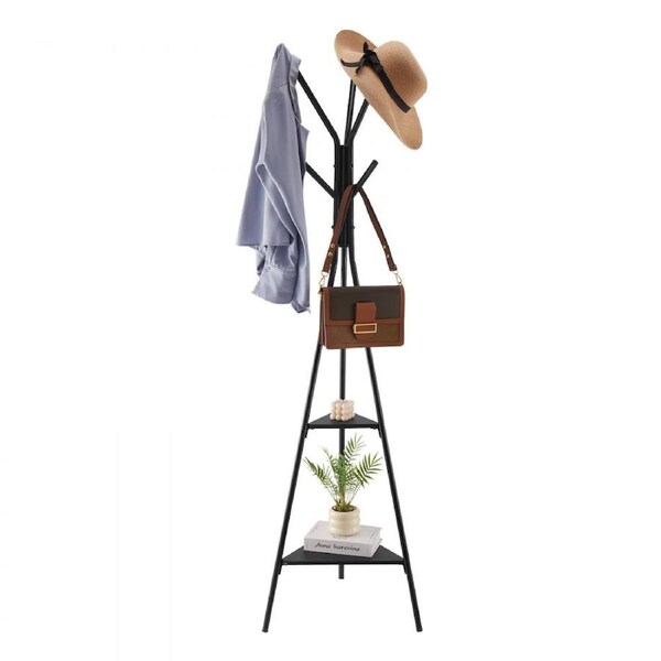 Coat Rack Freestanding Coats Rack Stand with 2 Shelves & 6 Hooks