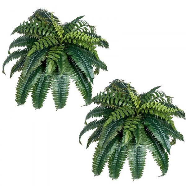 2Pcs Artificial Boston Ferns Plastic Fern 35 Branches Indoor Outdoor Decor