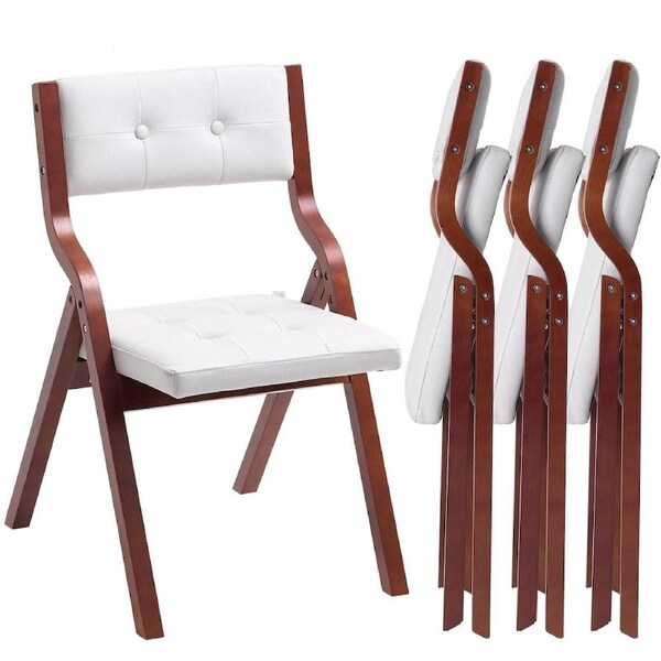 Wooden Folding Chairs with Padded Cushion and Wooden Frame White Set of 4