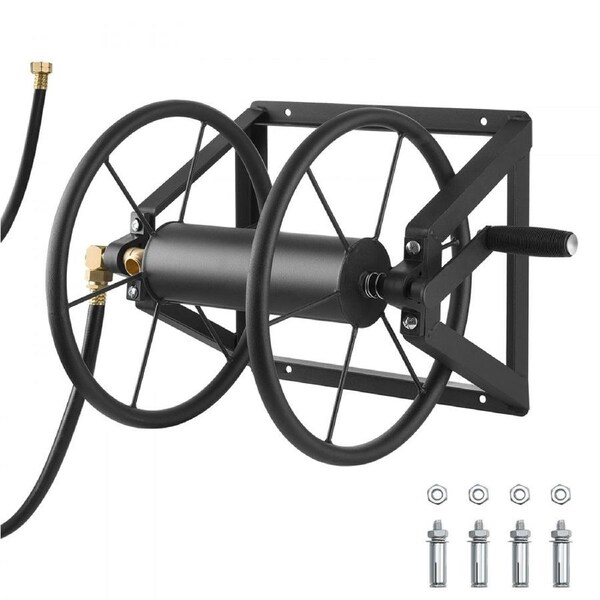 Wall Mounted Garden Hose Reel 200ft 5/8 in Hose Winder 5ft Leader Hose