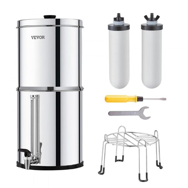 2.25G Gravity-fed Water Filter Countertop System Stainless Steel 2 Filters