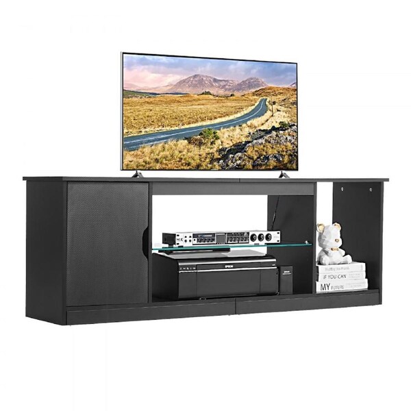 TV Stand for TVs up to 65 in Modern Entertainment Center with Glass Shelf