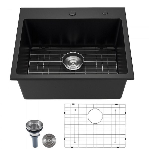 63 cm Granite Kitchen Sink Top Mount Single Bowl Drop-In Basin for RV Bar