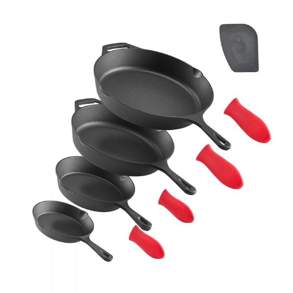 4 Piece Cast Iron Skillet Frying Pan Set 155 205 260 305 mm Handle Black