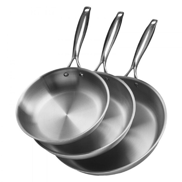 Triply Stainless Steel Frying Pan 3Pcs 240 280 320mm for Dishwasher Silver