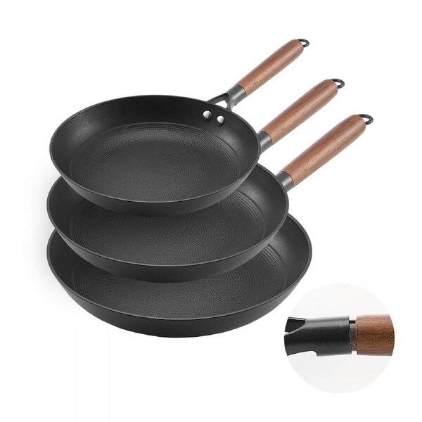 3 Piece Cast Iron Skillet Frying Pan Set 205 265 310 mm Nonstick Black