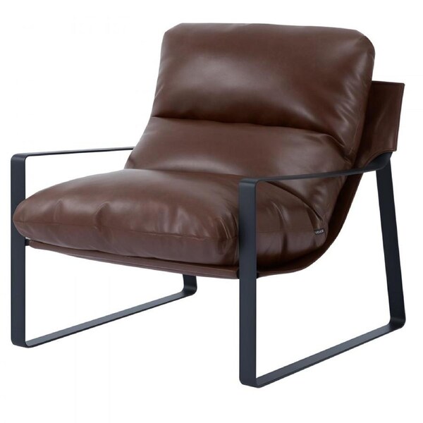 Accent Chair Modern PU Leather Armchair with Metal Frame Living Room Brown