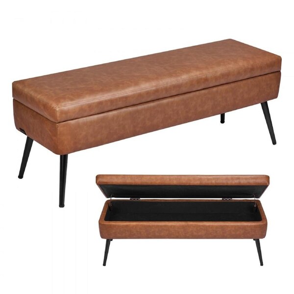 PU Leather Storage Ottoman Bench Bench with Storage and Metal Legs 1016 x 355 x 450 mm Brown