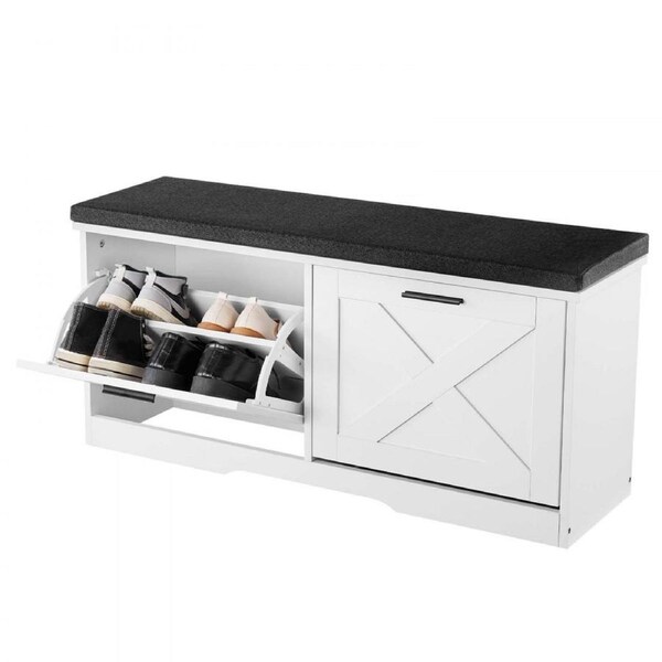 Shoe Rack Bench with Cushioned Seat & Flip Drawers 1000 x 305 x 475 mm