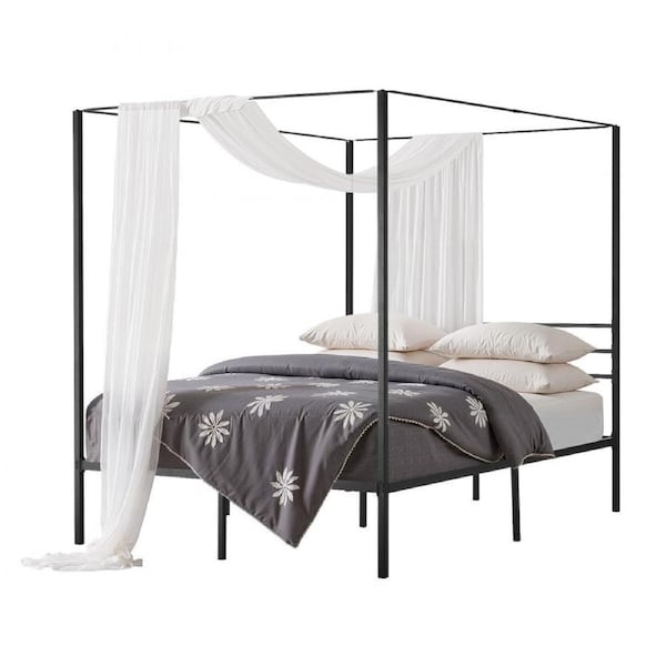 Queen Size Canopy Bed Frame Metal Canopy Bed with Four Posters Black