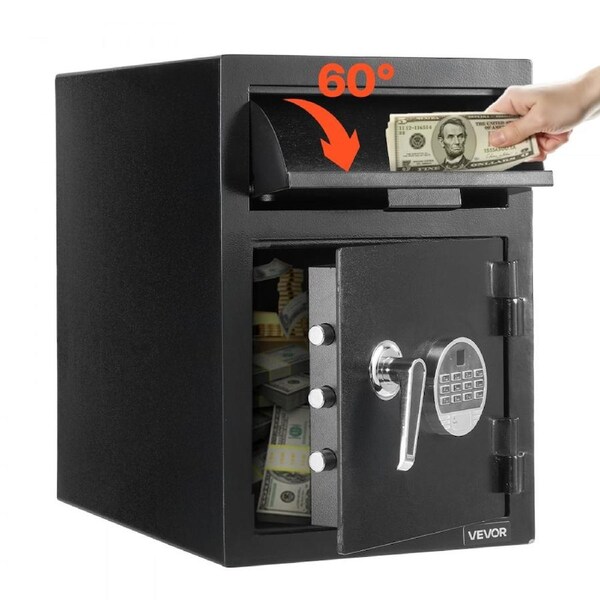 1.2 Cubic Feet Drop Safe Large Capacity 2 Tiers Drop Slot Safe Box Black