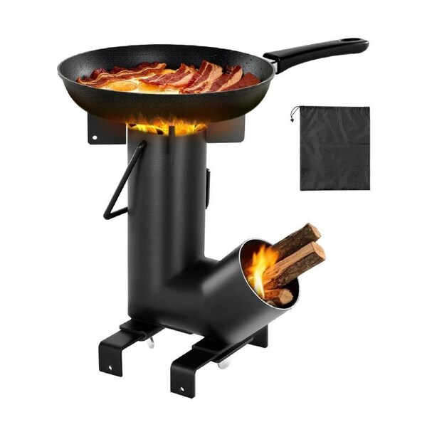 Camping Rocket Stove Wood Burning Portable Rocket Stove Carbon Steel Black
