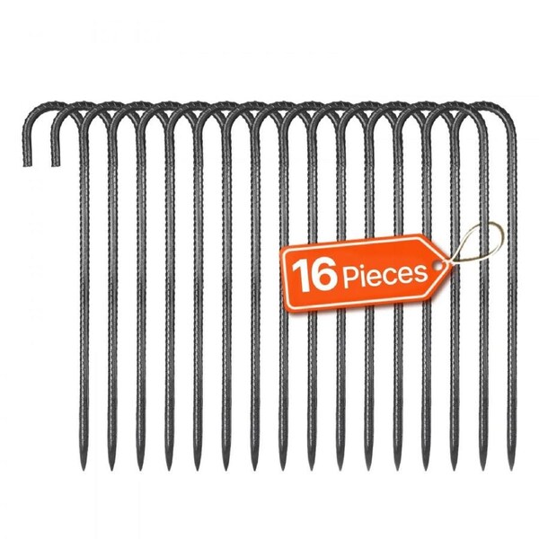 406.4 mm 16 Pack Rebar Stakes Heavy Duty J Hook Galvanized Ground Anchors