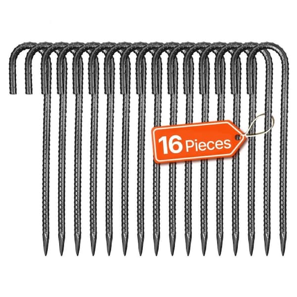 304.8 mm 16 Pack Rebar Stakes Heavy Duty J Hook Galvanized Ground Anchors