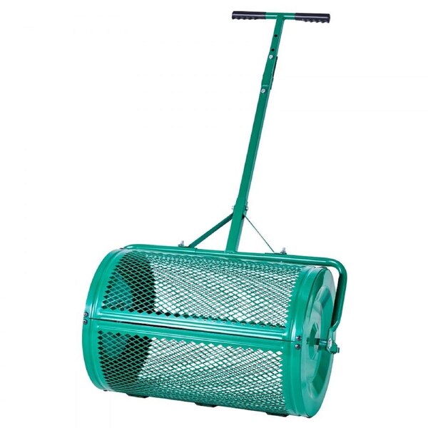 Compost Spreader 24 in Peat Moss Spreader Roller Push/Tow Handle for Yard