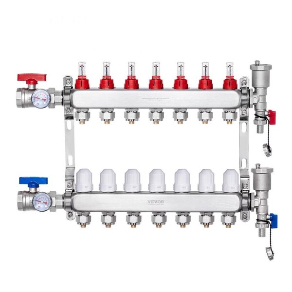 7-Branch Radiant Heat Manifold 1/2" PEX Tubing Floor Heating Manifold Set
