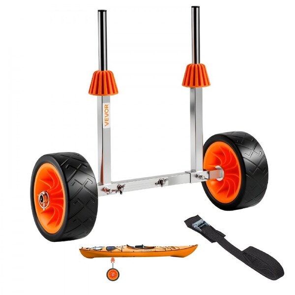 Kayak Cart, 113.4 kg Load Capacity, Canoe Cart Dolly with 19.1 cm Solid Rubber Tires & Kickstand, Assembles & Disassembles Within Seconds, Paddle Board Trolley for Kayaks, Canoes, Paddleboards