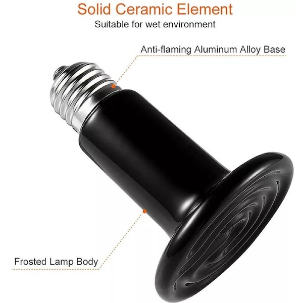 Ceramic Heat Emitter - 75W - Infrared Heat Lamp - For Reptiles, Chickens & Pets - No Light Heat Bulb for Terrariums & Brooders