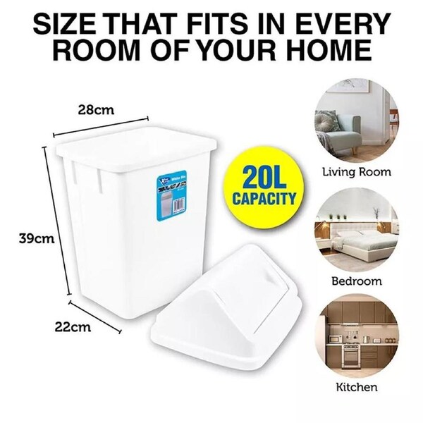 Home Kitchen Office Swing Lid Waste Bin - Garbage Rubbish Trash Can - 20L Basket - Kitchen Bin - Indoor Waste Bin