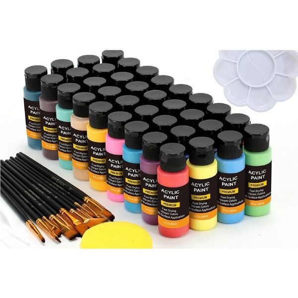 52 Piece Acrylic Paint Set with Wooden Brushes (36 Paints)