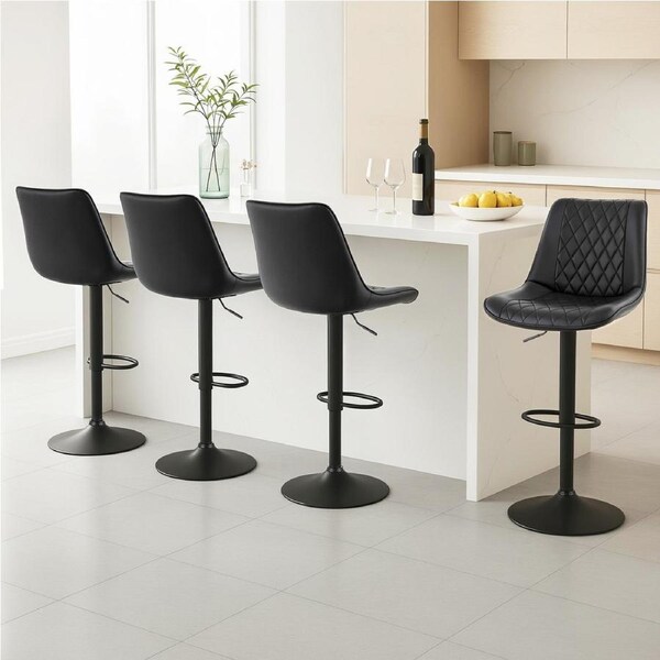 Artiss Bar Stools 4x Gas Lift Leather Diamond Black